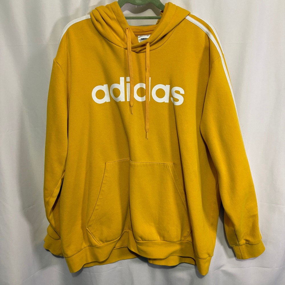 Adidas Mens Essentials 3-Stripes Hoodie Yellow White Logo Pullover 2XL